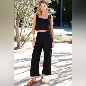 NWOT Emerson Fry Roma Black Linen Wide Leg Pants Small